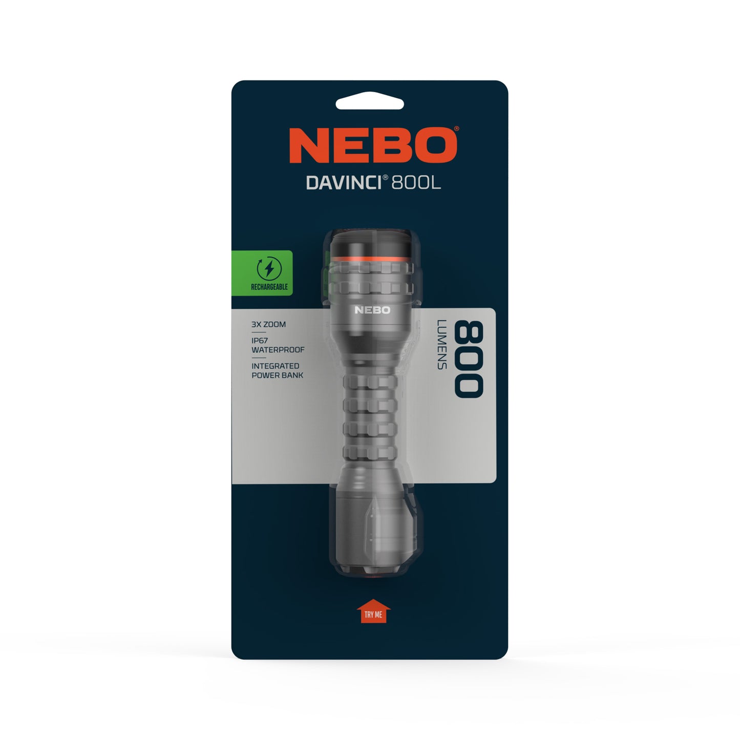 DAVINCI™ 800L, Rechargeable Flashlight + Power Bank